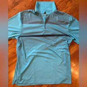 PGA Tour Aqua and Navy Striped Polo Shirt